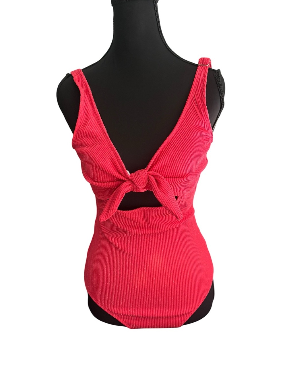 Blooming Jelly NWT Hot Pink Shimmer Ribbed Tie Front Cutout One Piece Swimsuit S